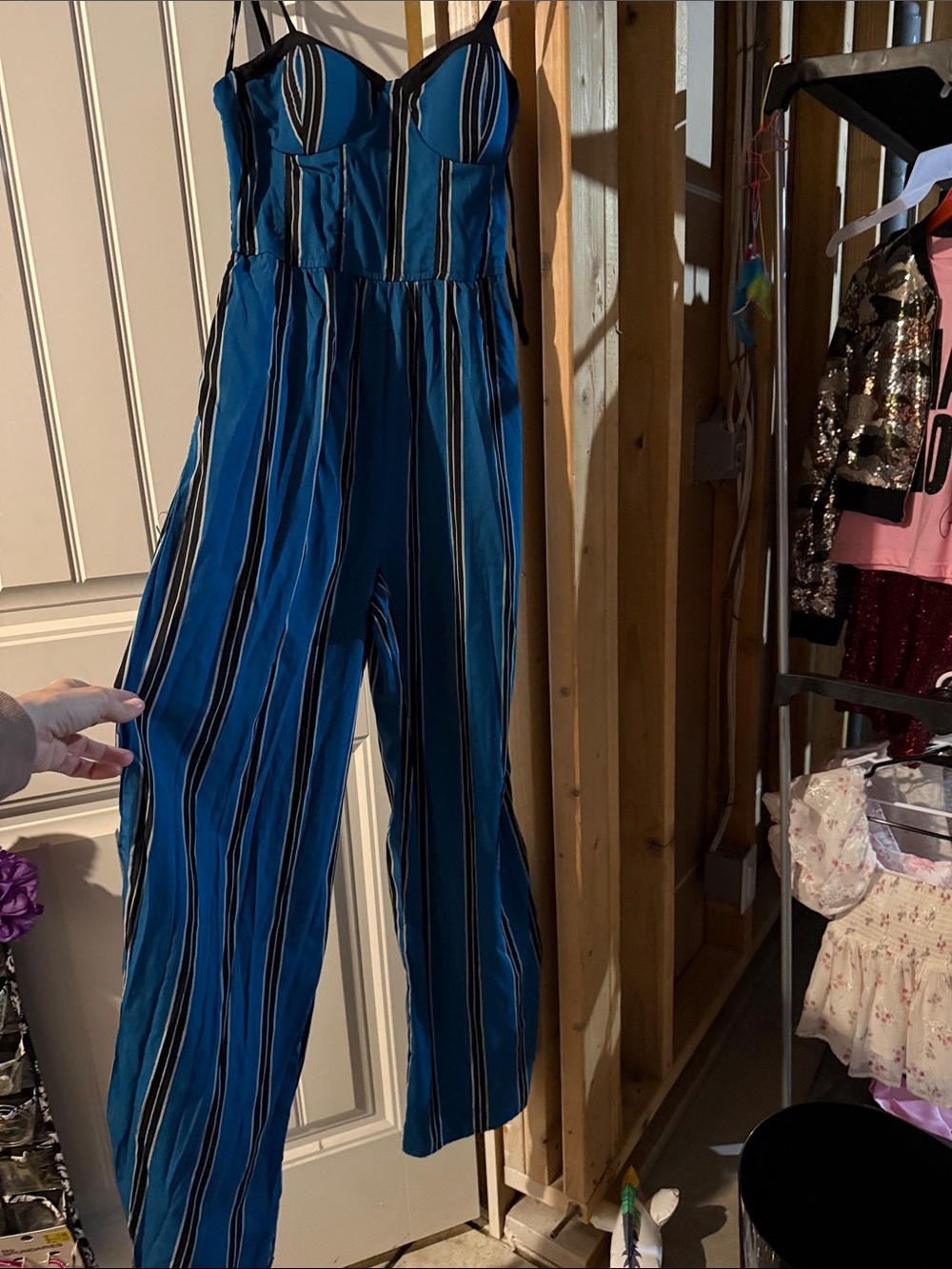 Band of Gypsies Blue Striped Bustier Jumpsuit